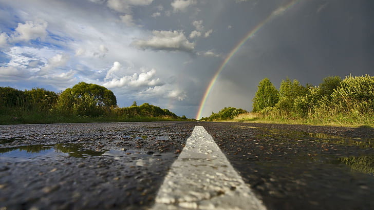 Rainbow Road, alam, pelangi, fotografi, warna-warni, jalan, jalan, keindahan, awan, hujan, 3d dan abstrak, Wallpaper HD