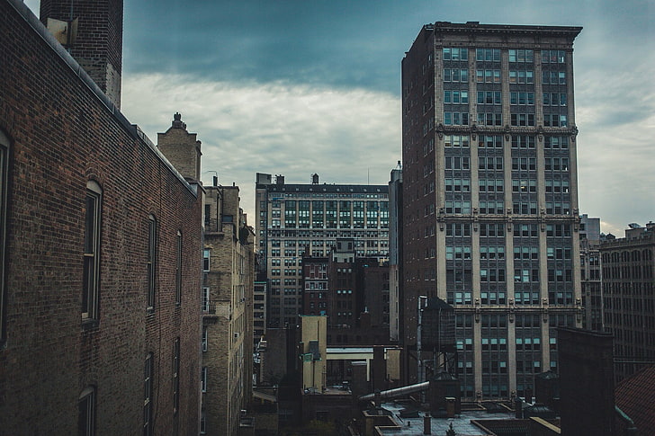 building, cityscape, city, urban, muted, overcast, abandoned, HD wallpaper