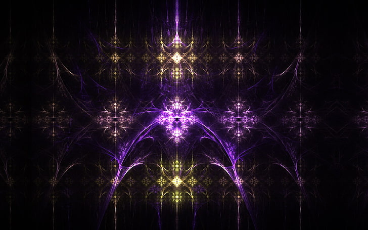 papel tapiz digital de luces púrpuras y amarillas, fractal, púrpura, amarillo, matemáticas, brillante, abstracto, arte digital, Fondo de pantalla HD