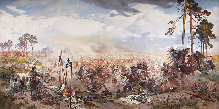 โปสเตอร์สงครามยุคกลางประวัติศาสตร์ Battle of Grunwald Žalgiriomūšisลิทัวเนีย teutonic สนามรบภาพวาดโปแลนด์ศิลปะคลาสสิก Teutonic Order, วอลล์เปเปอร์ HD