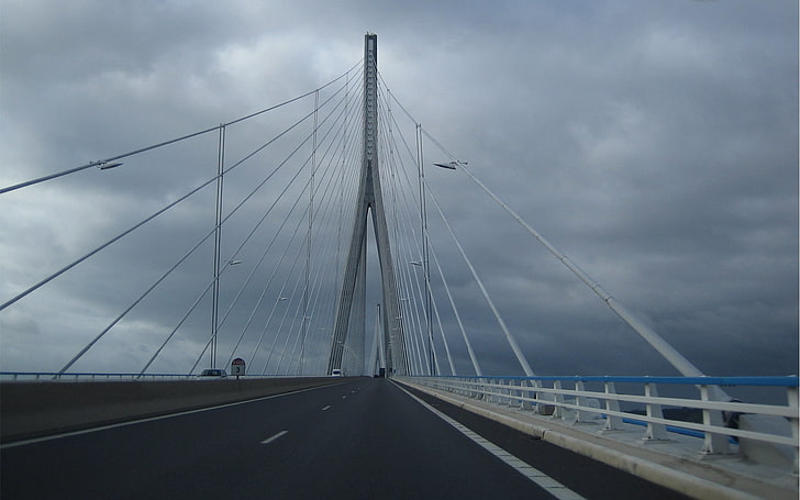 الجسر المعلق الفضي ، جسر ميلاو ، فرنسا ، الجسر ، السماء، خلفية HD