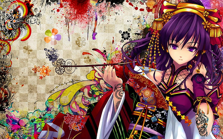 Yukata, Anime Girls, Multicolor, Kimono, yukata, anime girls, multicolor, kimono, Wallpaper HD
