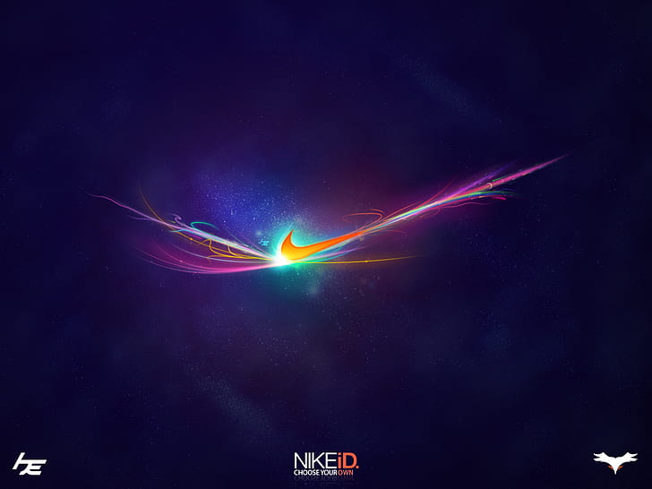 Nike, famoso marchio sportivo, logo, design, raggi colorati, nike, famoso marchio sportivo, logo, design, raggi colorati, Sfondo HD