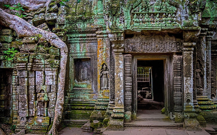 Храмът Камбоджа Ta Prohm в Ангкор 2017 Bing Wallp .., HD тапет
