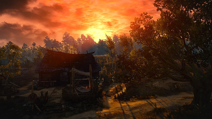 لوحة شجرة باللونين البني والأسود ، The Witcher 3: Wild Hunt ، ألعاب فيديو، خلفية HD