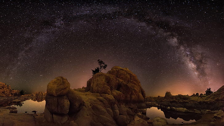 Млечный Путь Уотсон-Лейк в ночи в Прескотт Аризона Ночной пейзаж Ultra Hd Обои для рабочего стола Мобильные телефоны и ноутбуки 3840х2160, HD обои