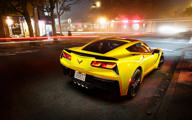 Yellow Chevrolet Corvette Stingray, chevrolet corvette, stingray z51, muscle car, HD wallpaper
