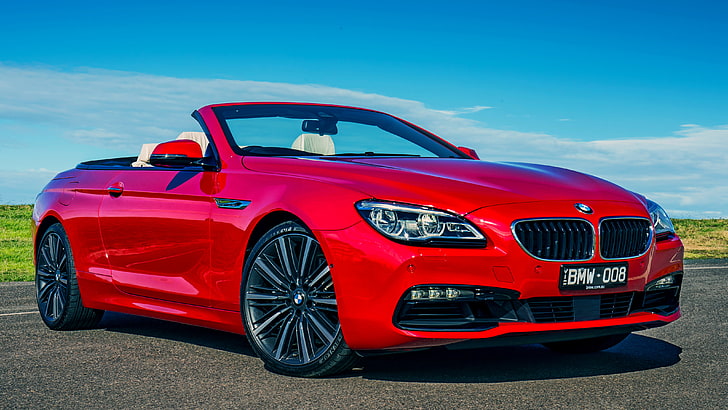 BMW convertible coupe merah, bmw, 6-series, 640i, convertible, red, Wallpaper HD