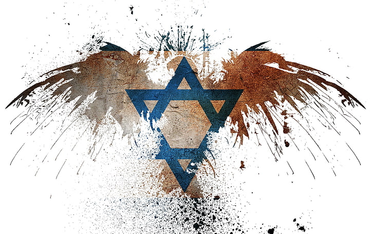 logotipo da águia marrom, azul e preta, Israel, águia, estrela de David, grunge, HD papel de parede