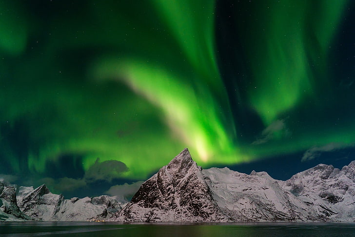 Arktis, Landschaft, Grün, Himmel, Norwegen, Aurorae, HD-Hintergrundbild