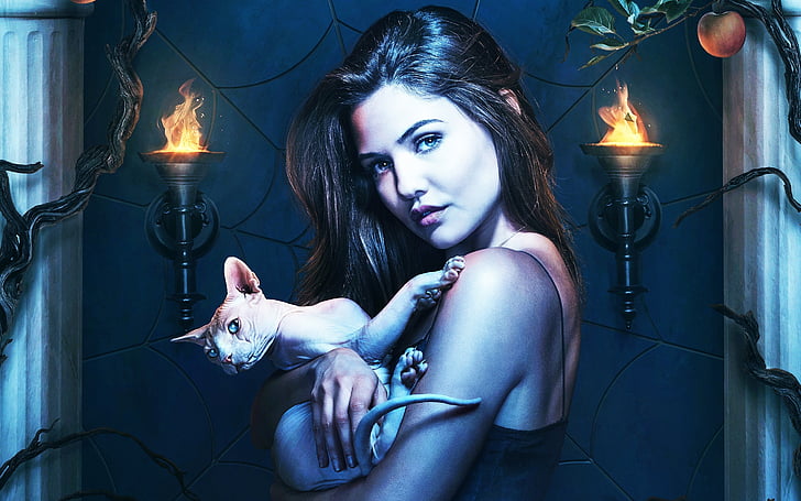 woman holding sphinx cat, Davina, Danielle Campbell, The Originals, HD wallpaper