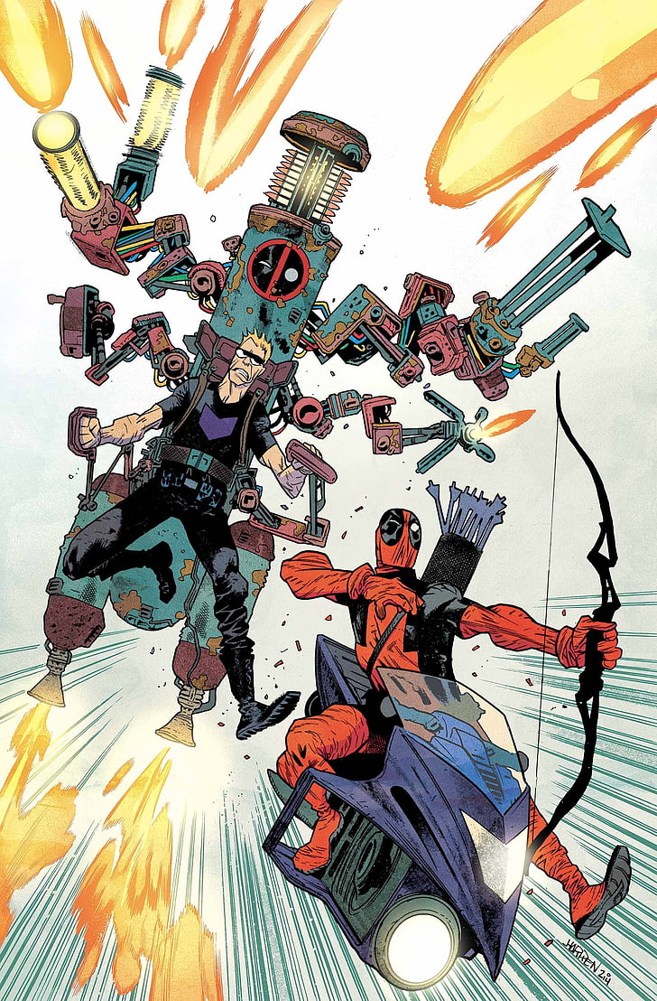 Illustration de Deadpool, Marvel Comics, Deadpool, Hawkeye, Fond d'écran HD, fond d'écran de téléphone