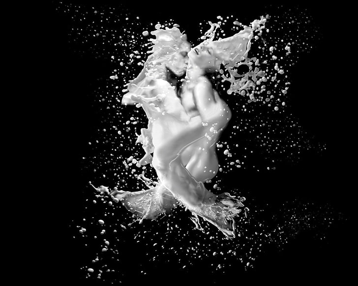 percikan air, hitam, putih, cair, lukisan, kekasih, Wallpaper HD