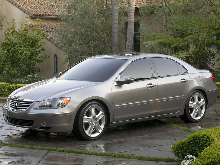 gray Acura sedan, acura, rl, concept, 2004, gray, side view, style, cars, nature, trees, grass, reflection, building, HD wallpaper