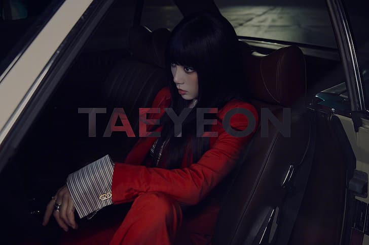 SNSD Taeyeon, Kim Taeyeon, red, Dress shirt, car interior, K-pop, HD wallpaper