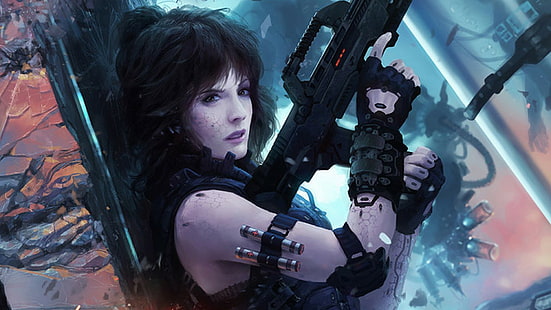 Cyberpunk, futuristico, donne, arma, fantascienza, cyberpunk, futuristico, donne, arma, fantascienza, Sfondo HD HD wallpaper