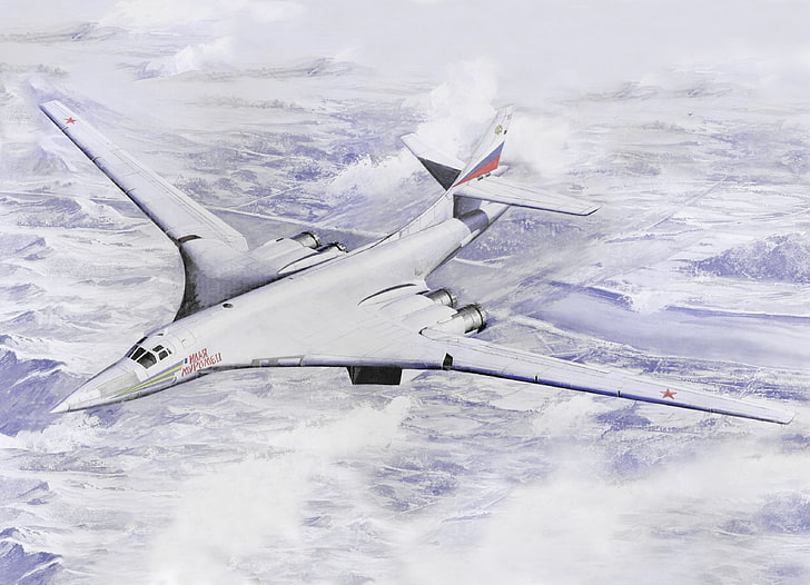 white fighter plane, USSR, Art, BBC, Russia, Supersonic, Strategic, Bomber bomber, The Tu-160, far, Ilya Muromets, HD wallpaper