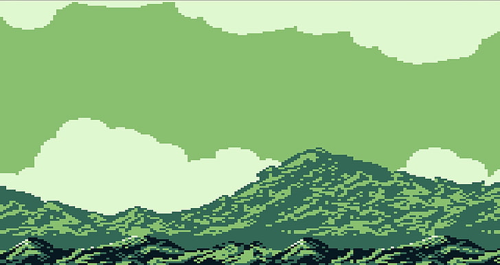 зеленая гора иллюстрация, GameBoy, зеленый, винтаж, пиксель арт, HD обои