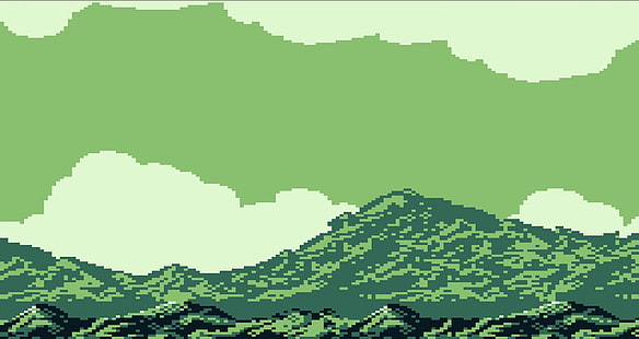 التوضيح الجبل الأخضر ، GameBoy ، الأخضر ، خمر ، فن البكسل، خلفية HD HD wallpaper