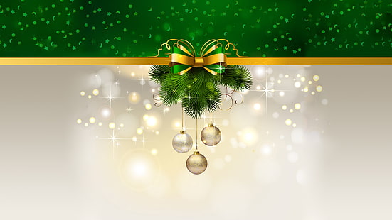 green garland and silver bauble illustration, Christmas ornaments , wreaths, green, HD wallpaper HD wallpaper