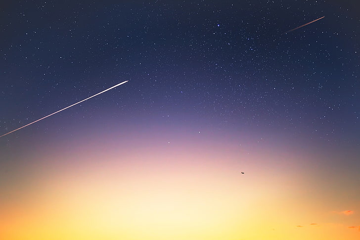 sky, space, sunset, planes, science fiction, stars, night, space art, atmosphere, HD wallpaper