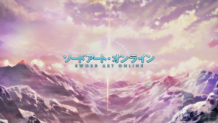 Papel de parede de Sword Art Online, Sword Art Online, logotipo, paisagem, anime, montanhas, HD papel de parede
