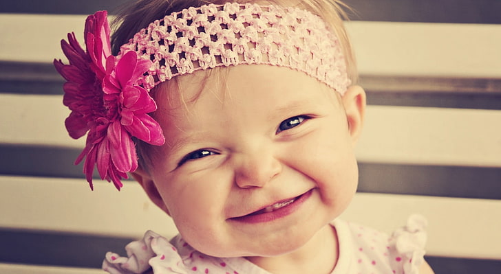 Smile Baby, розовая повязка для малыша, Cute, Funny, baby, улыбающийся малыш, улыбка, HD обои