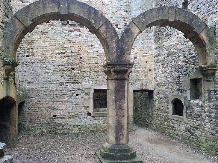 arches, building, castle, doorway, m, ruin, stone, windows, HD wallpaper