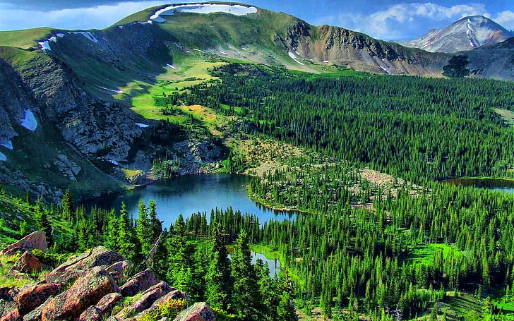 Mountain Landscape, Lake Pine Forest Background 3840×2400, HD wallpaper