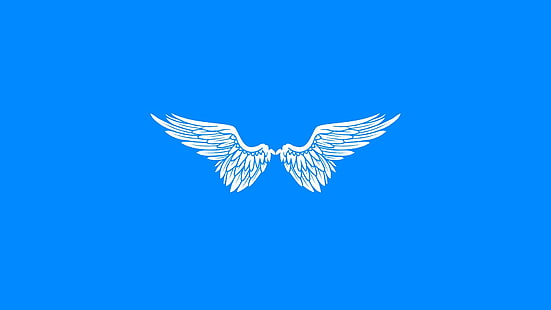 하얀 날개 배경 화면, 간단, 미니멀리즘, 날개, 천사, 파랑, 파란색 배경, 간단한 배경, HD 배경 화면 HD wallpaper