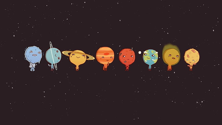 Earth, Mars, Mercury, minimalism, Moon, Pluto, solar system, space, sun, Venus, HD wallpaper