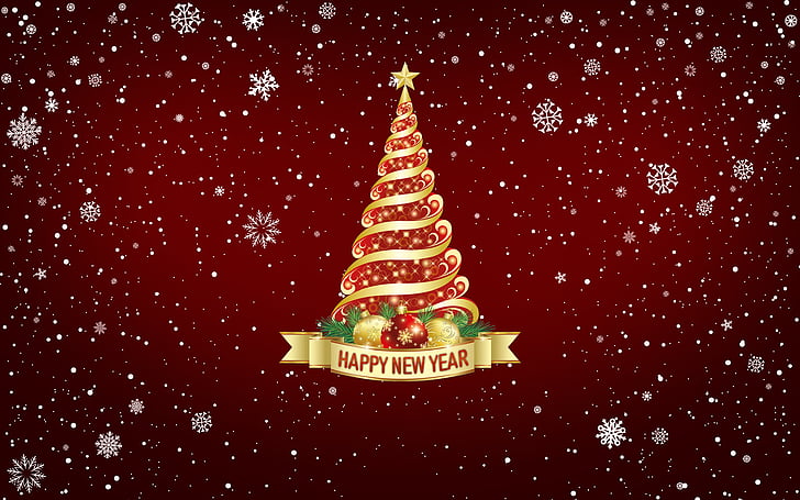Happy New Year christmas tree greetings, Happy New Year, Merry Christmas, 4K, HD wallpaper