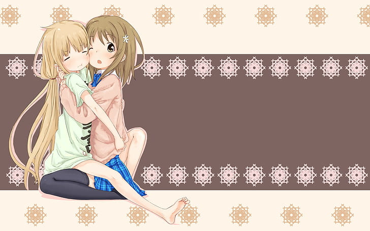 Anime Girls, Hugging, Futaba Anzu, Mimura Kanako, anime girls, hugging, futaba anzu, mimura kanako, HD wallpaper
