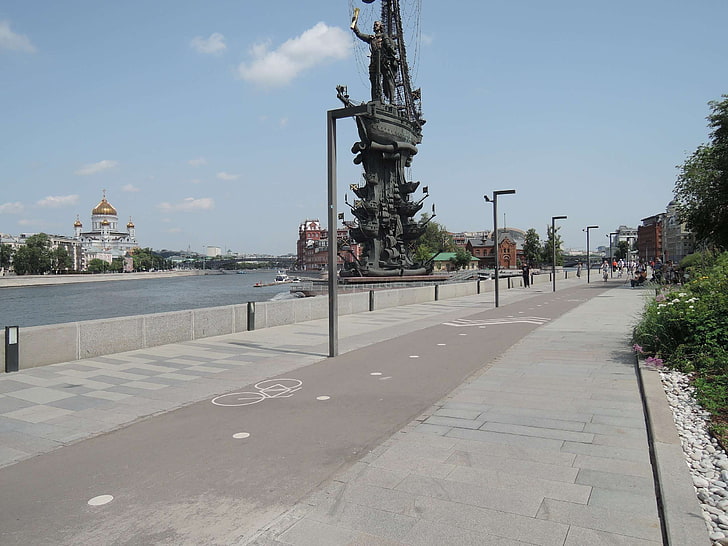 колоездачна пътека, колоездачен път, Москва, парк, парк музей, крайбрежна алея, речен насип, спортно място, HD тапет