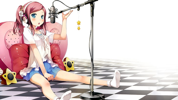 Kantoku, anime girls, piosenkarka, mikrofon, Tapety HD