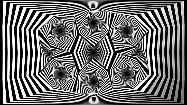 optisk illusion, optisk konst, svart, vit, vektor, HD tapet