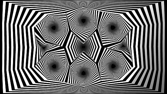 оптическая иллюзия, оптическое искусство, черный, белый, вектор, HD обои HD wallpaper