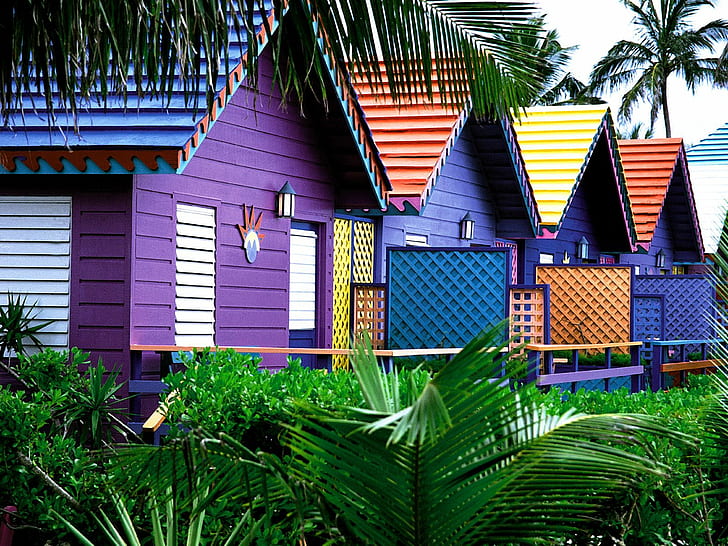 Kolorowe domy, Bahamy, kolorowe, domy, bahamy, Tapety HD