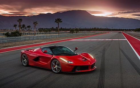 красный Ferrari LaFerrari купе, Ferrari, Laferrari, красный, вид сбоку, HD обои HD wallpaper