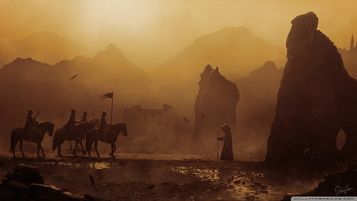 silhouette di persone a cavallo, fantasy art, Sfondo HD