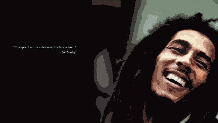 Боб Марли с наложением текста, Боб Марли, улыбка, дреды, цитата, фраза, HD обои