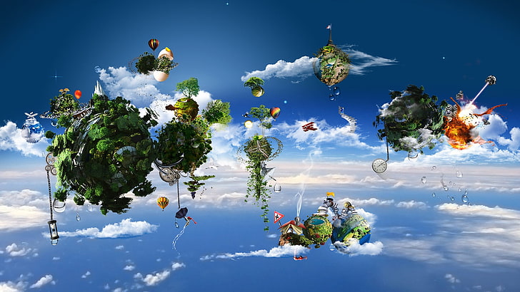 flying islands illustration, The sky, Worlds, Bright, HD wallpaper