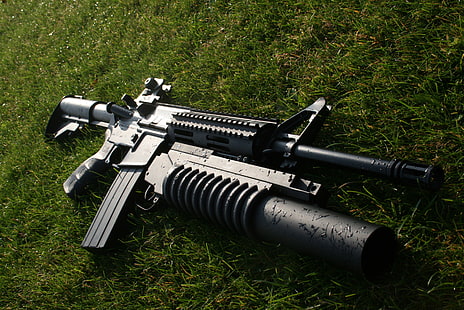 трава, оружие, гранатомет, винтовка, М16, штурм, М203, граната, HD обои HD wallpaper