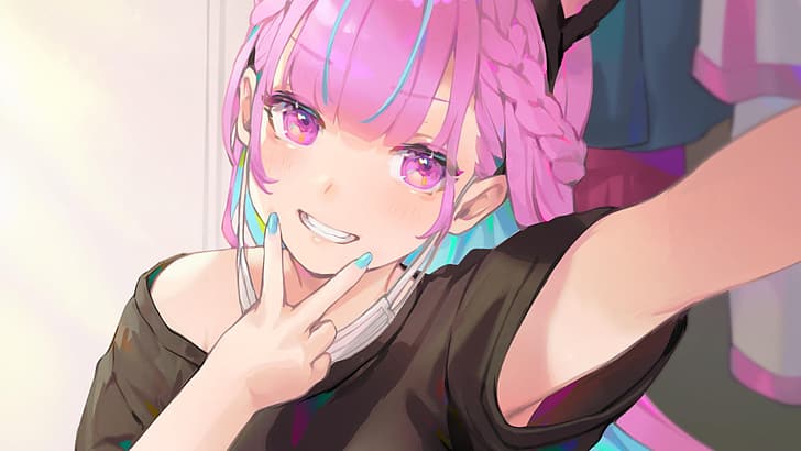 animeflickor, rosa hår, Minato Aqua, HD tapet