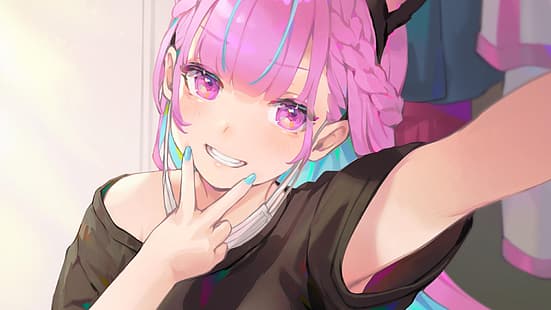 anime dziewczyny, różowe włosy, Minato Aqua, Tapety HD HD wallpaper