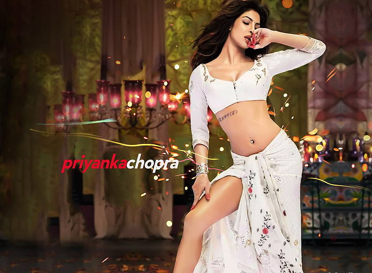 Priyanka Chopra In White Saree, Wallpaper HD