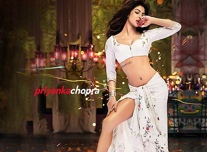 Priyanka Chopra ใน White Saree, วอลล์เปเปอร์ HD HD wallpaper