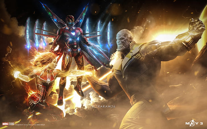 Os Vingadores, Vingadores: Ultimato, Capitão Marvel, Homem de Ferro, Thanos, HD papel de parede