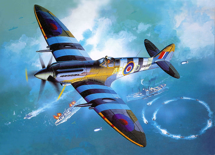 the plane, fighter, art, English, BBC, various, it, Supermarine Spitfire, as, WW2., aircraft, UK, developed, modification, Reginald Mitchell, 1961., tall, operation, bomber, interceptor, scout, 1938., used, HD wallpaper