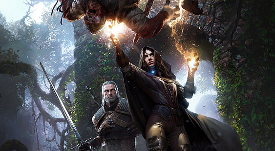 The Witcher 3 illustration, The Witcher 3: Wild Hunt, Geralt of Rivia, Yennefer of Vengerberg, HD tapet HD wallpaper